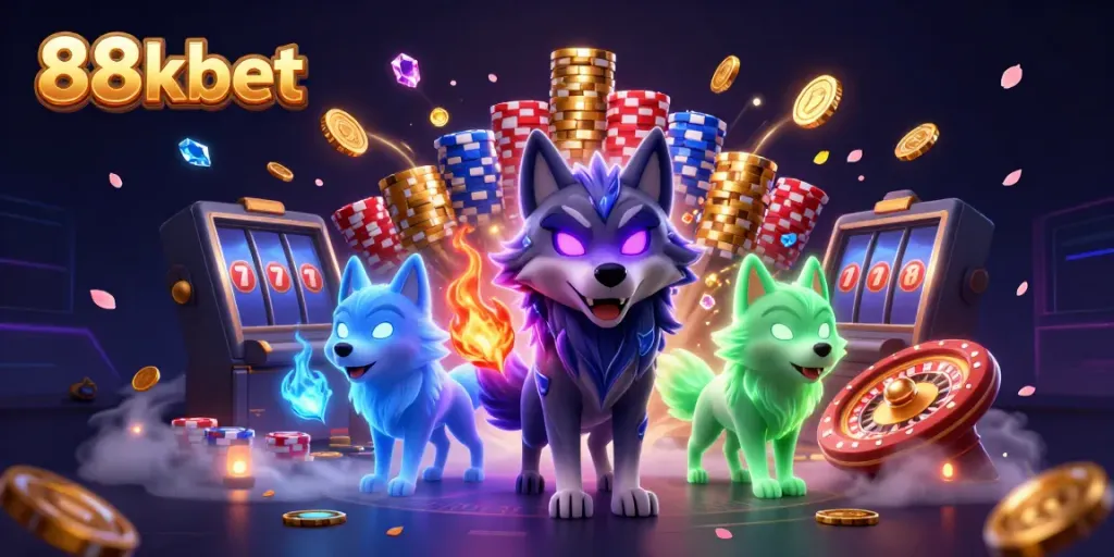 Experience the thrill of winnings with 88kbet, showcased in a vibrant 3D casino scene.