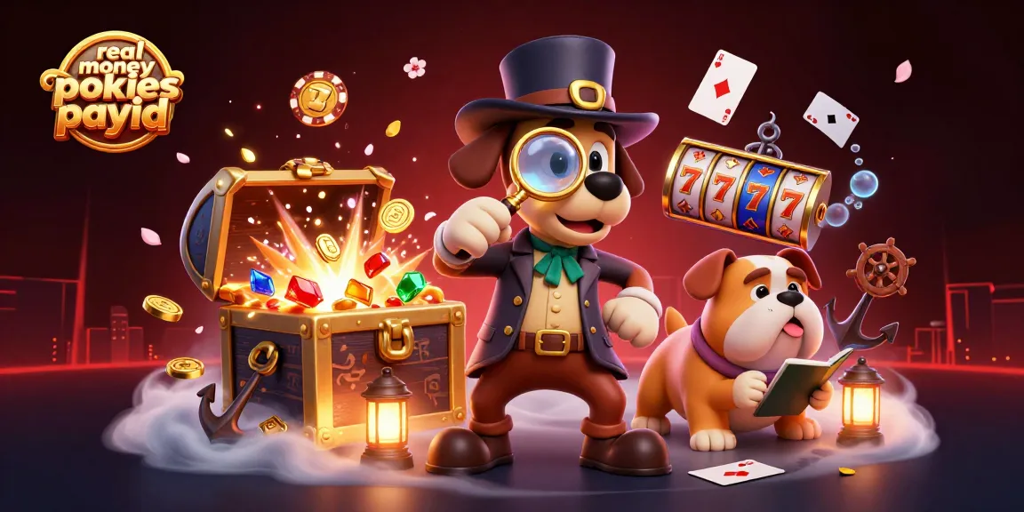 Play real money pokies payid with golden poker chips and colorful slot reels illuminating the scene.