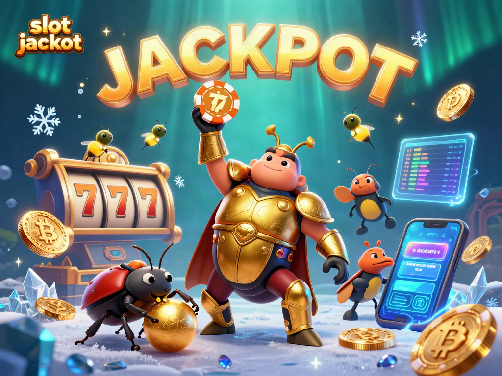 Celebrate your slot jackpot with a victorious beetle in vibrant 3D casino ambiance.