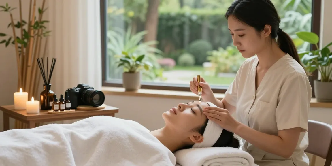 Therapist applying GHK CU serum in a calming spa environment, promoting skincare rejuvenation.