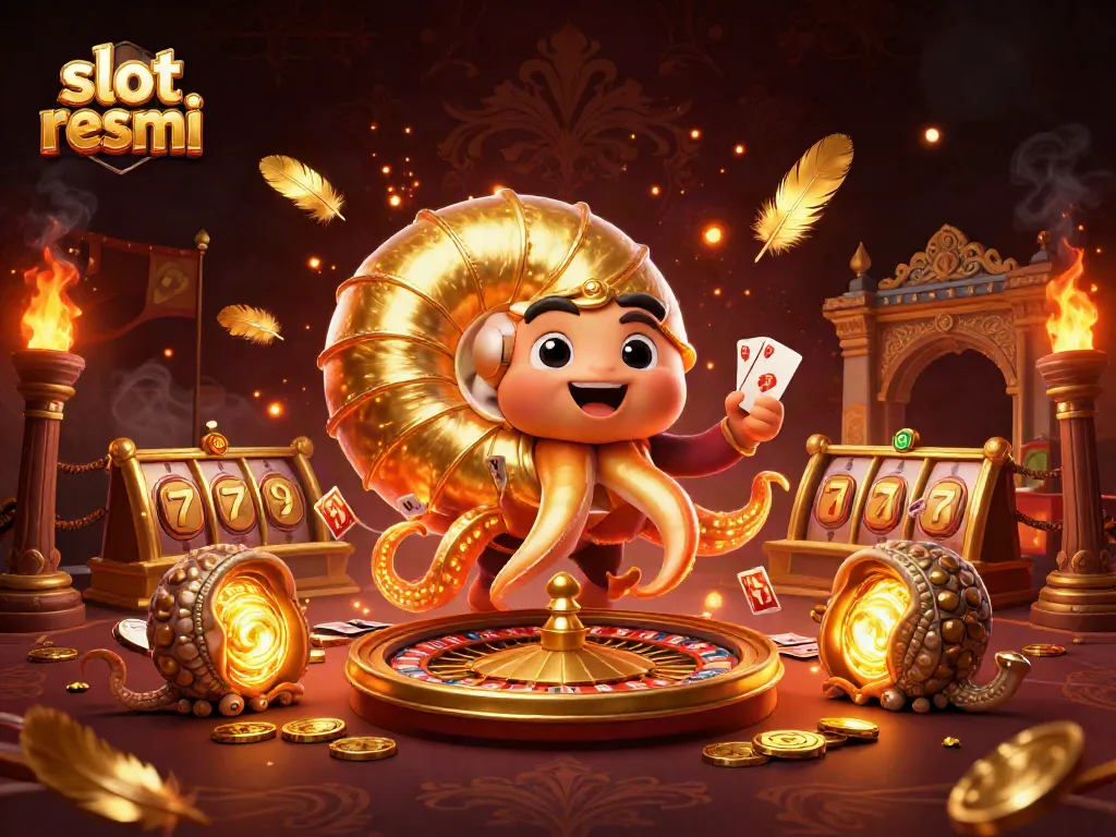 Experience thrilling gameplay at slot resmi, featuring a giant nautilus as a roulette wheel and dazzling casino elements.