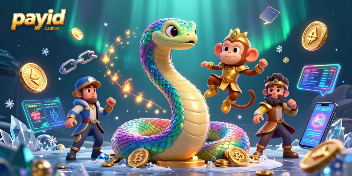 Experience the thrill at payid casinos with a playful monkey king and a vibrant rainbow serpent illuminated by magical fireflies.